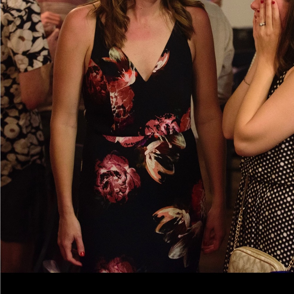 Top Shop Navy Blue Midi Floral Dress